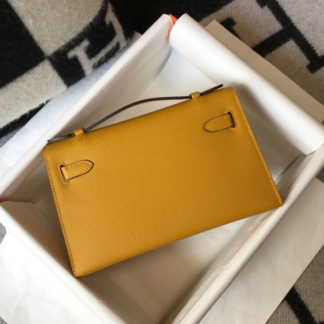 Hermes Kelly Pochette Clutch Bag In Yellow  Epsom Leather